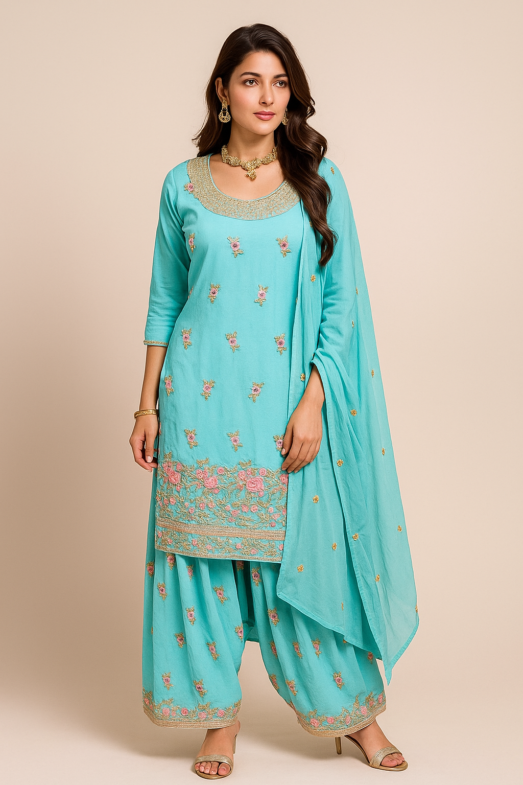 Elegant Sky Blue Embroidered Punjabi Suit – With Dupatta